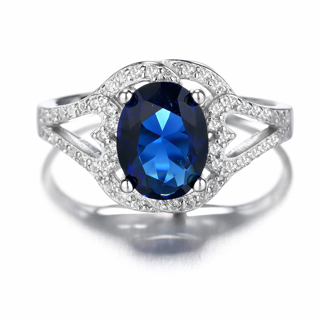 Anillo Plata 925 Mujer Circones Azul Blanco Diseño Clásico-0