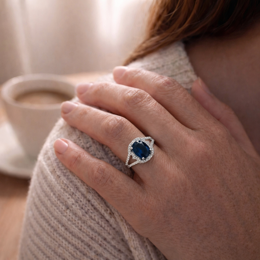 Anillo Plata 925 Mujer Circones Azul Blanco Diseño Clásico-3