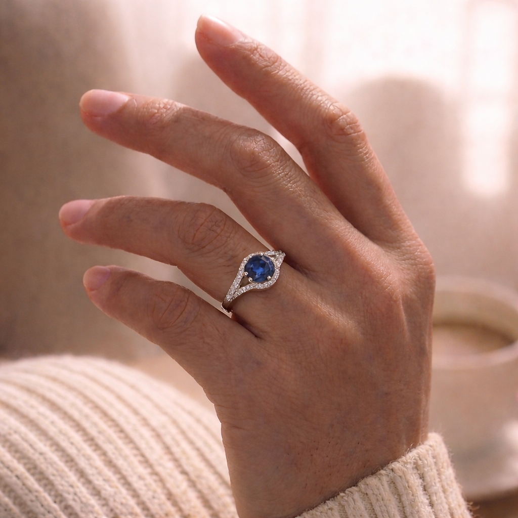 Anillo Plata 925 Mujer Circones Azul Blanco Diseño Clásico-4