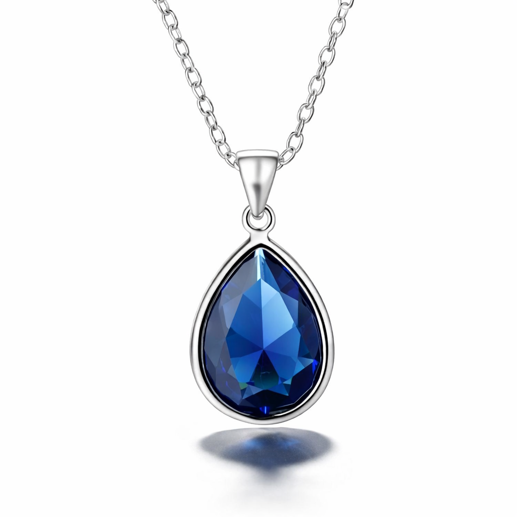 Joya Collar Plata 925 Circón Azul Forma Gota Elegante Mujer-0