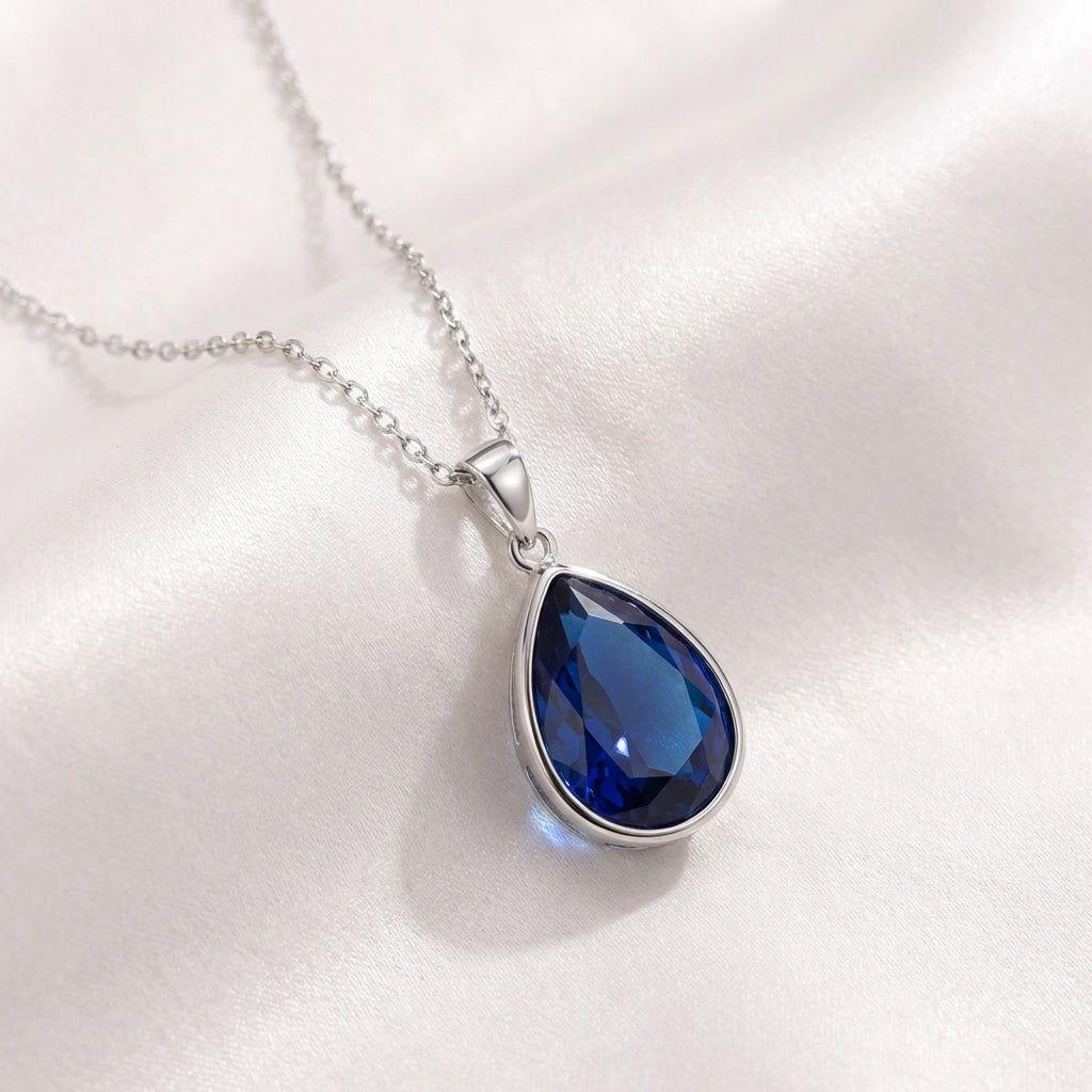 Joya Collar Plata 925 Circón Azul Forma Gota Elegante Mujer-1