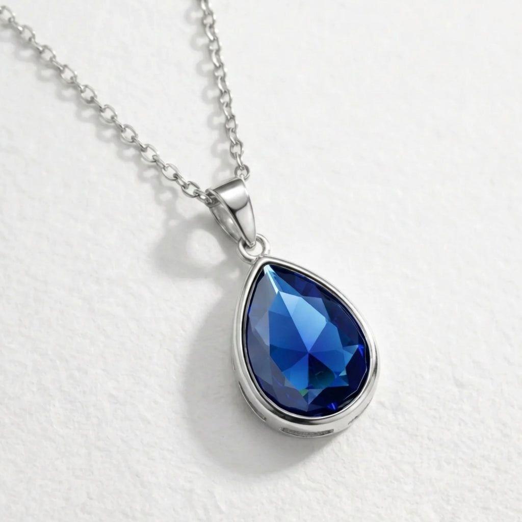 Joya Collar Plata 925 Circón Azul Forma Gota Elegante Mujer-2