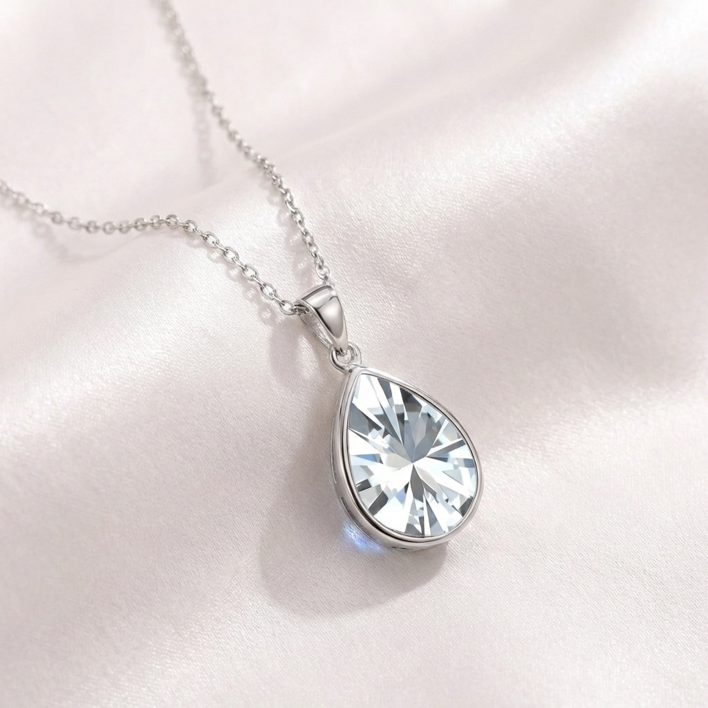 Joya Collar Plata 925 Circón Azul Forma Gota Elegante Mujer-5