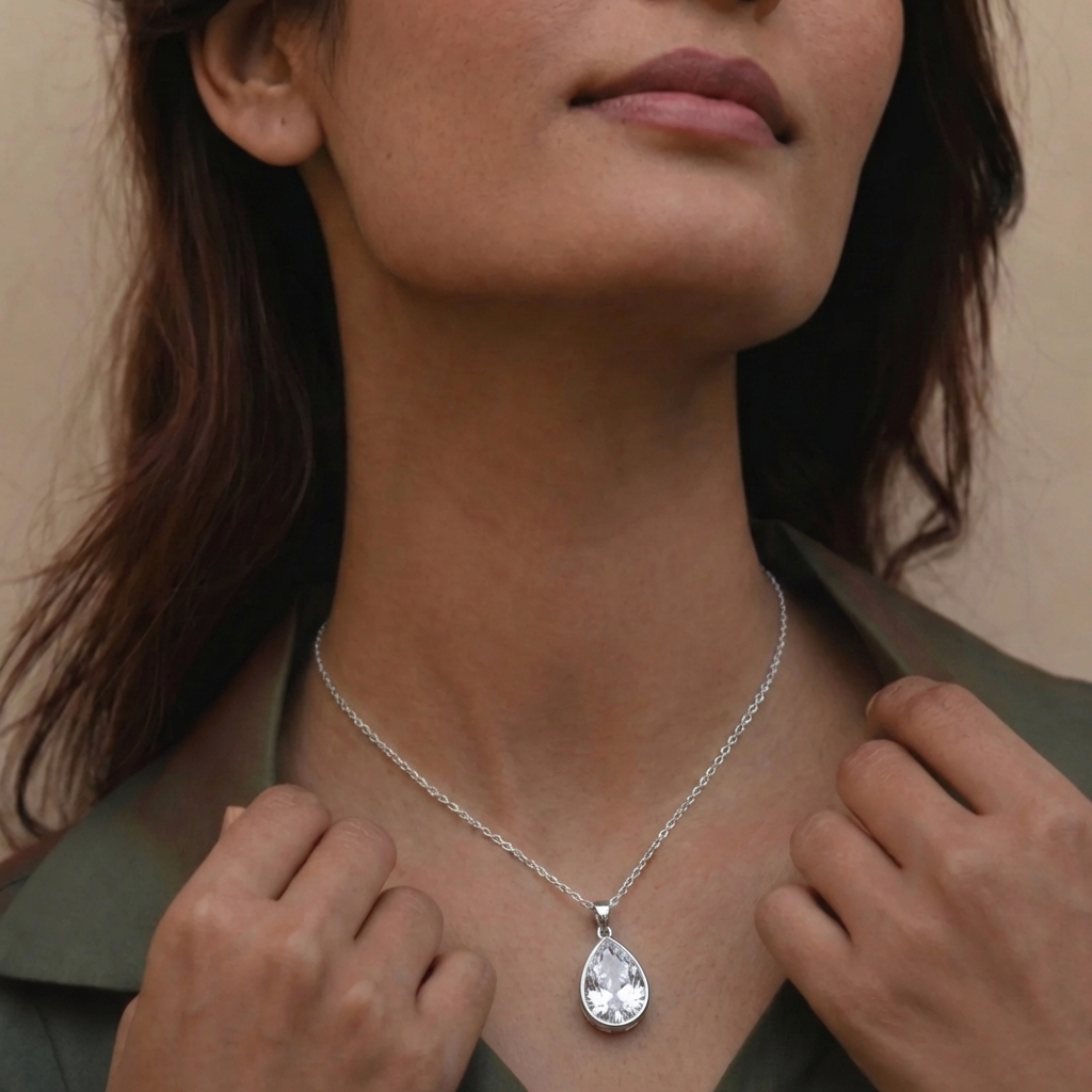 Joya Collar Plata 925 Circón Azul Forma Gota Elegante Mujer-7