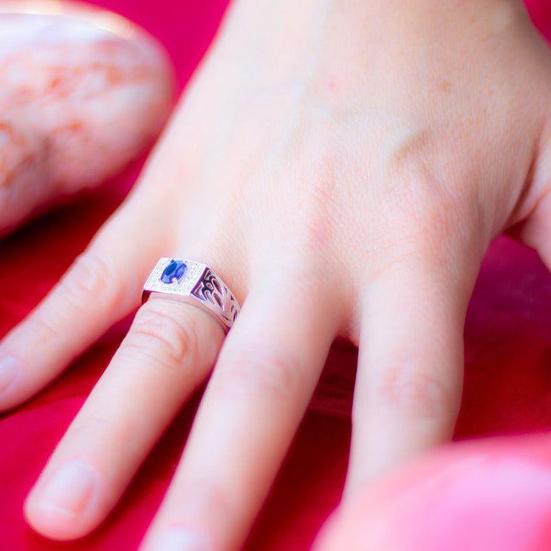 Anillo Plata 925 Circones Azul Blanco Elegante Clásico-1