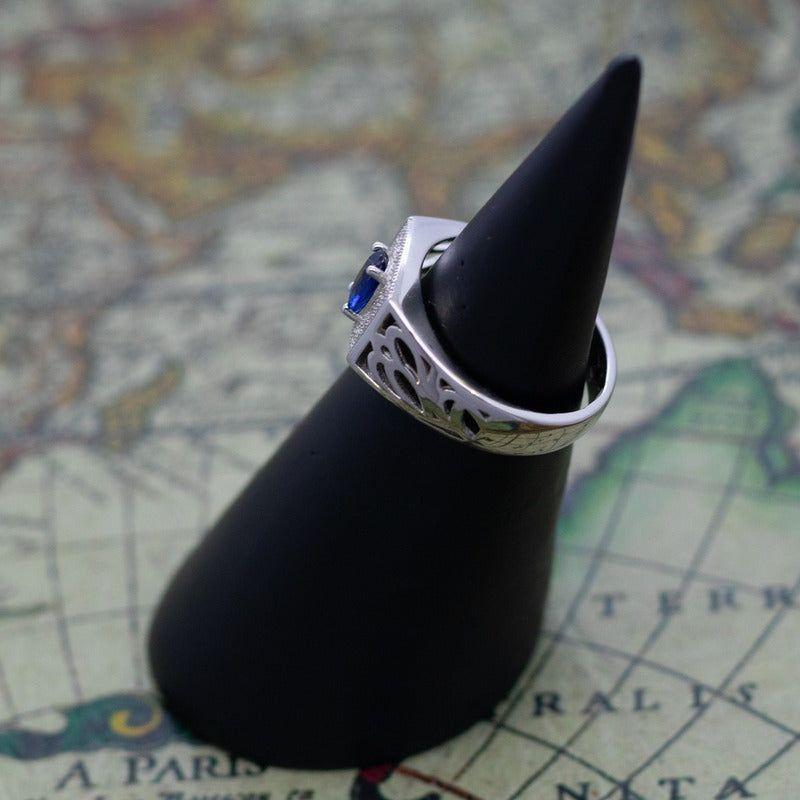 Anillo Plata 925 Circones Azul Blanco Elegante Clásico-2