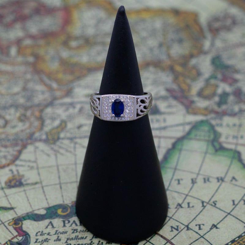 Anillo Plata 925 Circones Azul Blanco Elegante Clásico-3