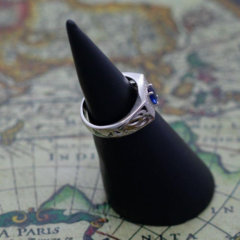 Anillo Plata 925 Circones Azul Blanco Elegante Clásico-4