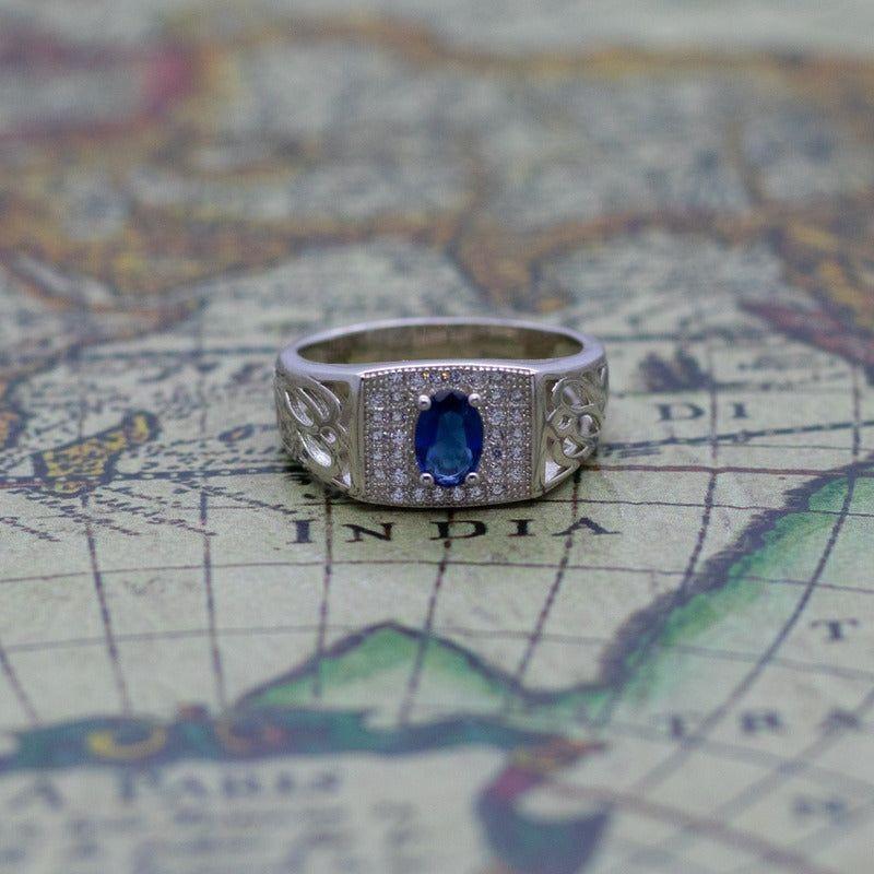 Anillo Plata 925 Circones Azul Blanco Elegante Clásico-5
