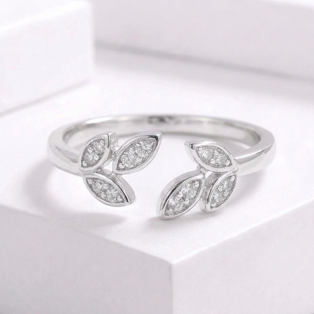 Anillo Plata 925 Hojas Circones Ajustable-1