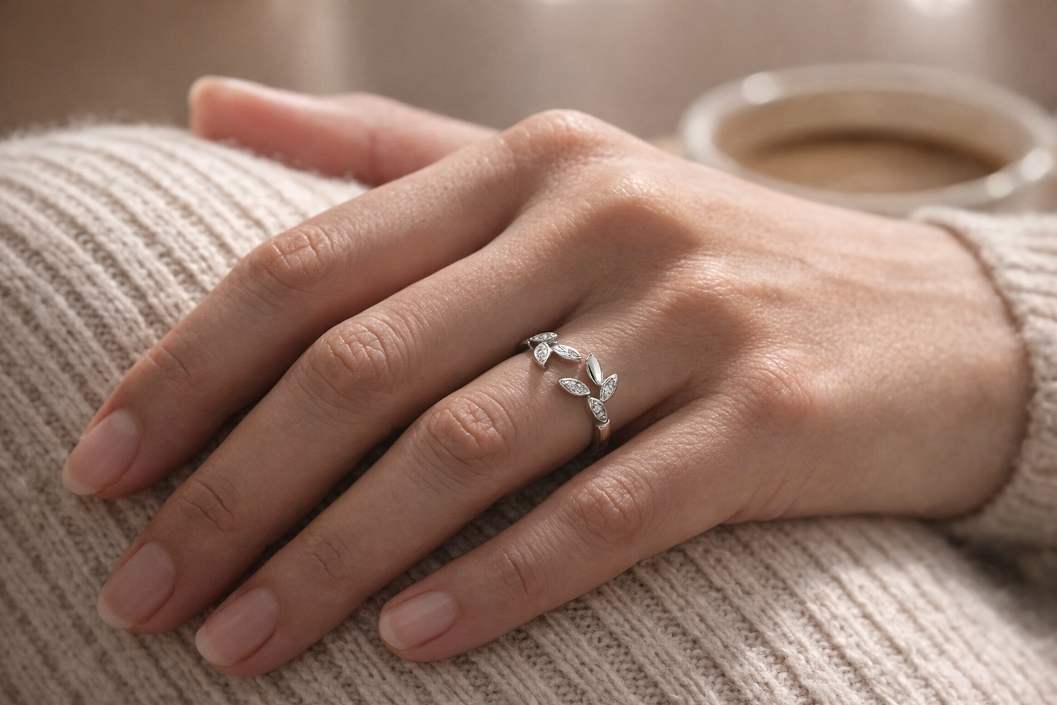 Anillo Plata 925 Hojas Circones Ajustable-3