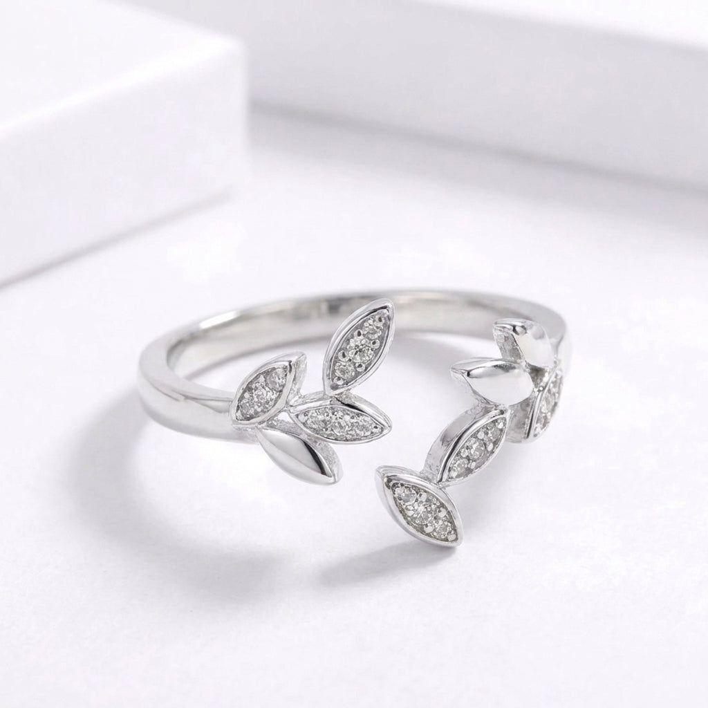 Anillo Plata 925 Hojas Circones Ajustable-2