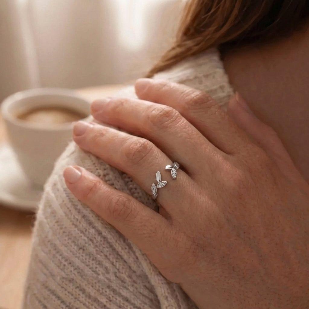 Anillo Plata 925 Hojas Circones Ajustable-5