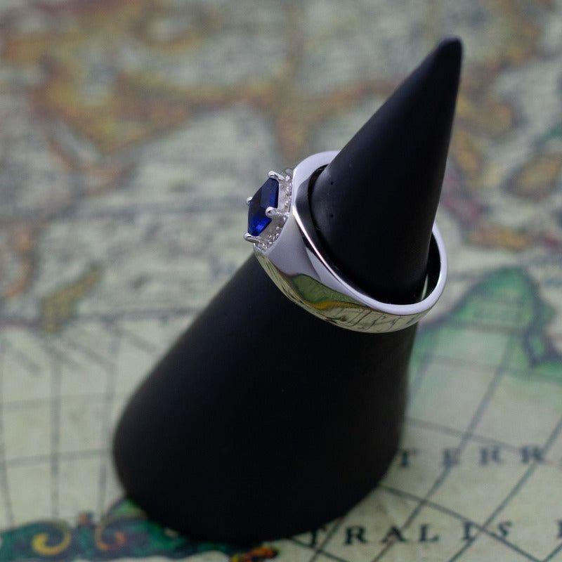 Anillo Plata 925 Circones Azul Blanco Diseño Clásico-2