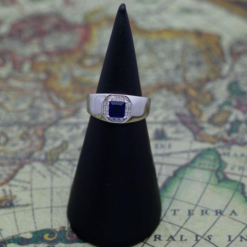Anillo Plata 925 Circones Azul Blanco Diseño Clásico-3