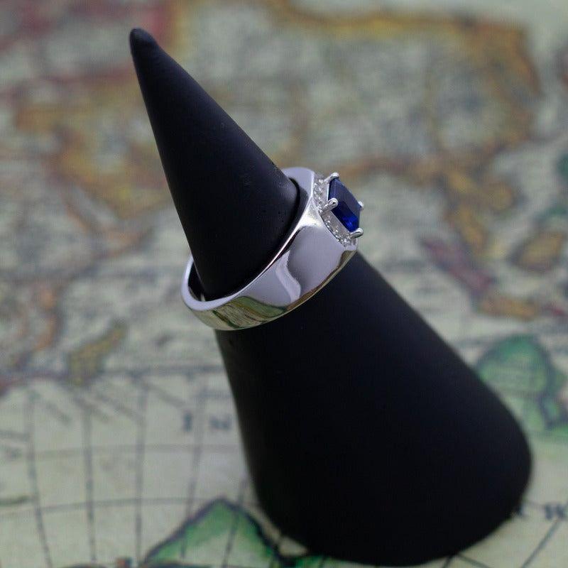 Anillo Plata 925 Circones Azul Blanco Diseño Clásico-4