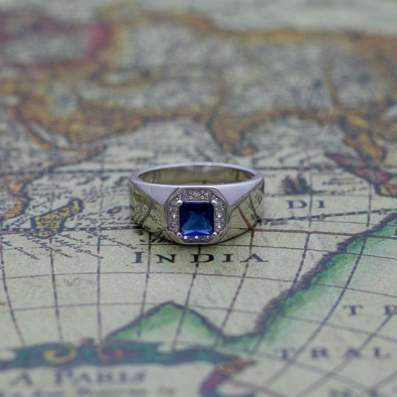 Anillo Plata 925 Circones Azul Blanco Diseño Clásico-5