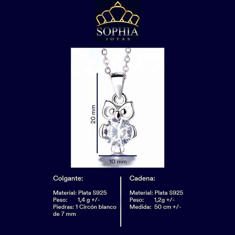 Collar Plata 925 Búho con Circón Central-1