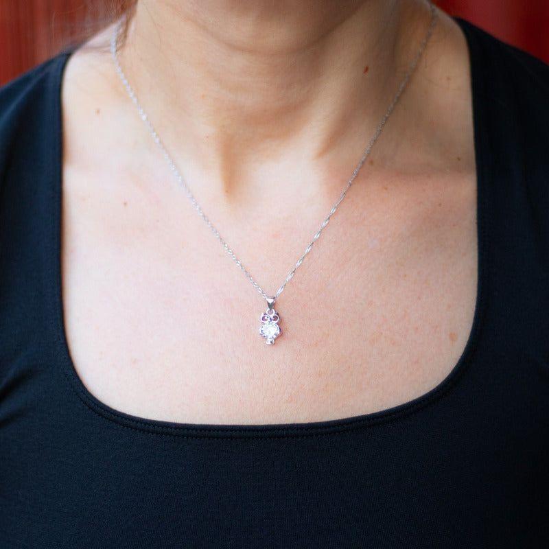 Collar Plata 925 Búho con Circón Central-6