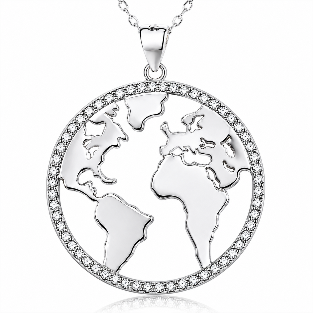 Joya Collar Plata 925 Mundo Planeta Tierra Circones Blancos Plateado-0