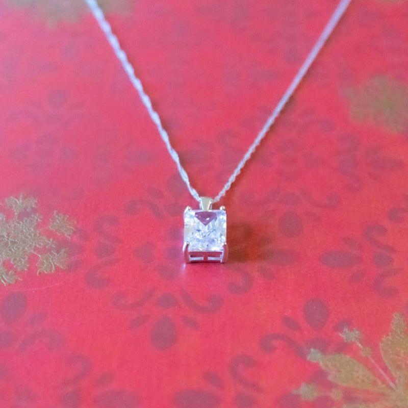 Joya Collar Plata 925 Con Circón Rectangular Elegante Mujer Blanco-4