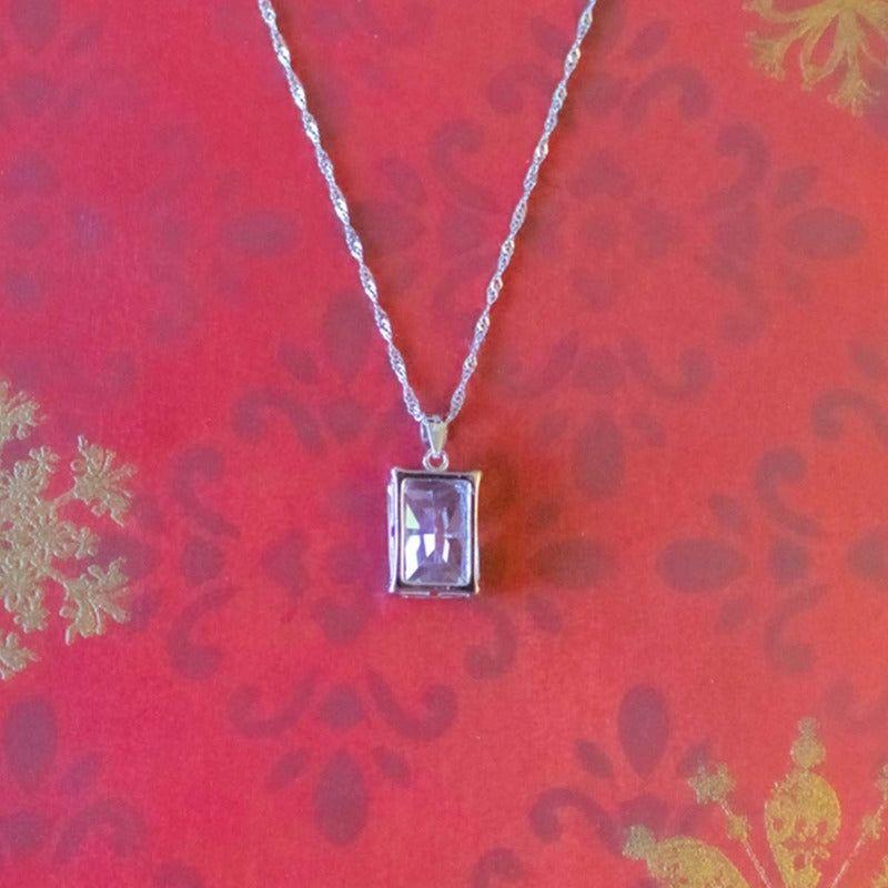 Joya Collar Plata 925 Con Circón Rectangular Elegante Mujer Blanco-5