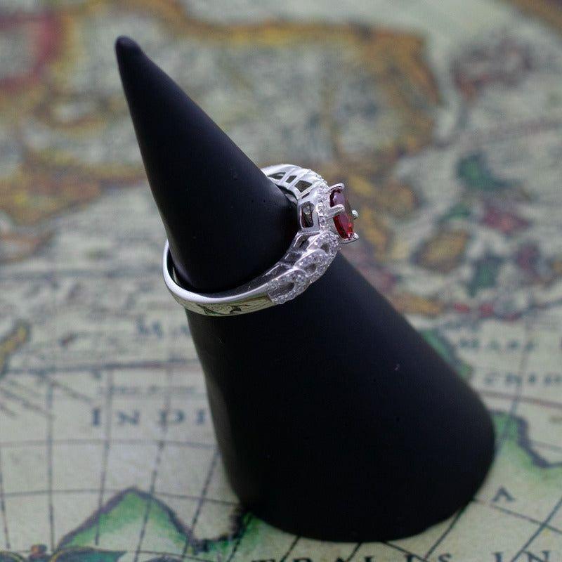 Anillo Plata 925 Mujer Circones Rojo Blanco Diseño Moderno-2