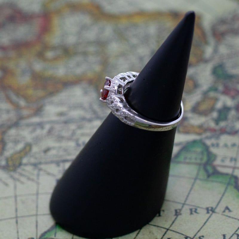 Anillo Plata 925 Mujer Circones Rojo Blanco Diseño Moderno-4