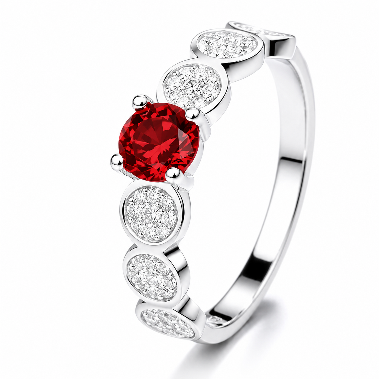 Joya Anillo Plata 925 Mujer Circones Rojo Y Blanco Elegante-0