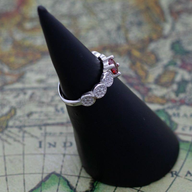 Joya Anillo Plata 925 Mujer Circones Rojo Y Blanco Elegante-2