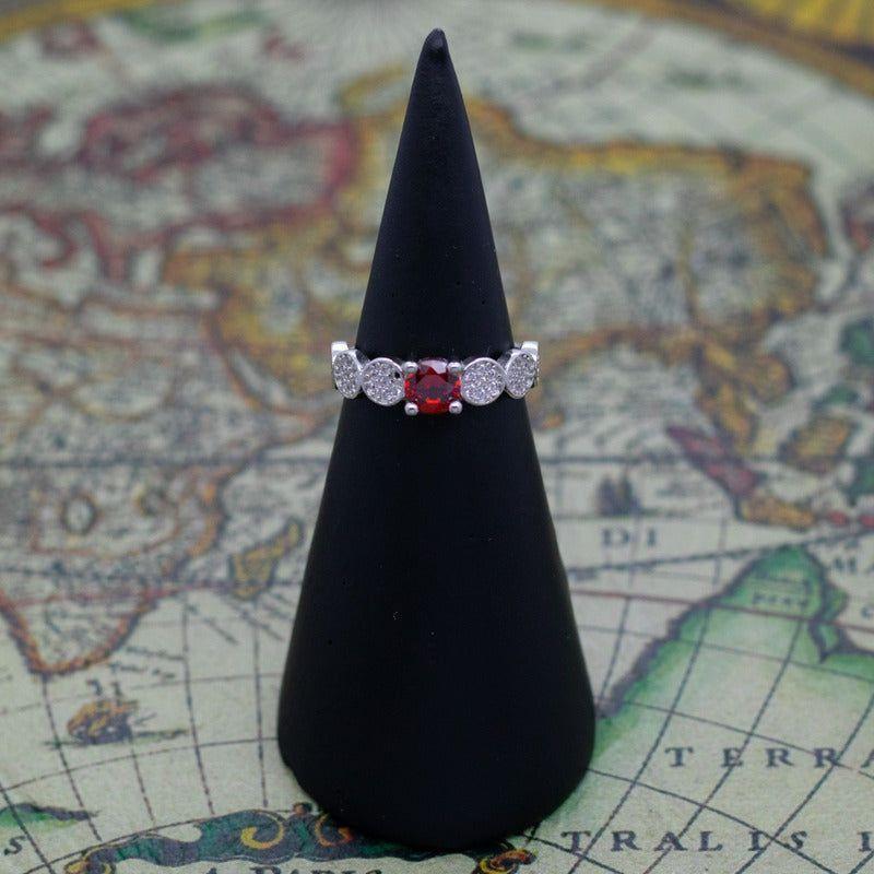 Joya Anillo Plata 925 Mujer Circones Rojo Y Blanco Elegante-3