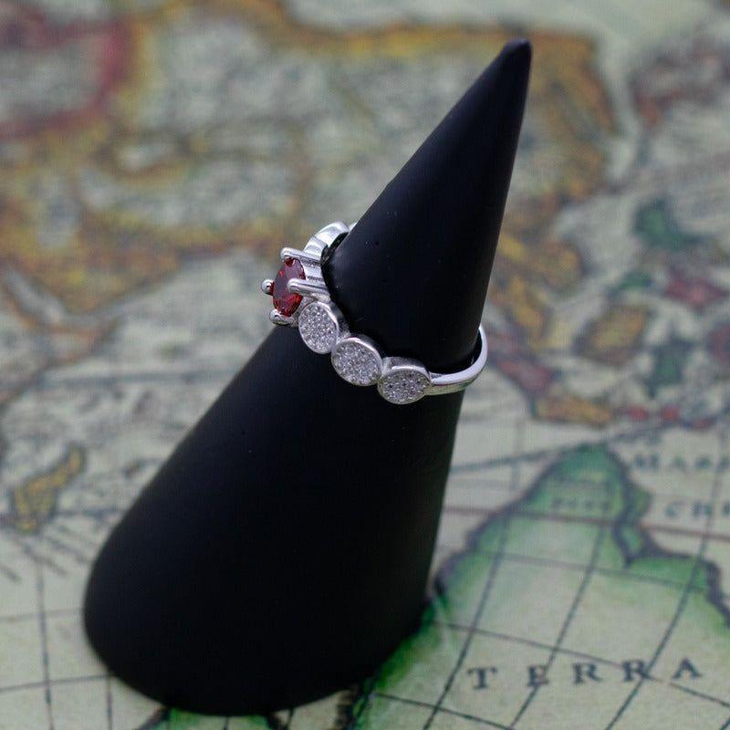 Joya Anillo Plata 925 Mujer Circones Rojo Y Blanco Elegante-4