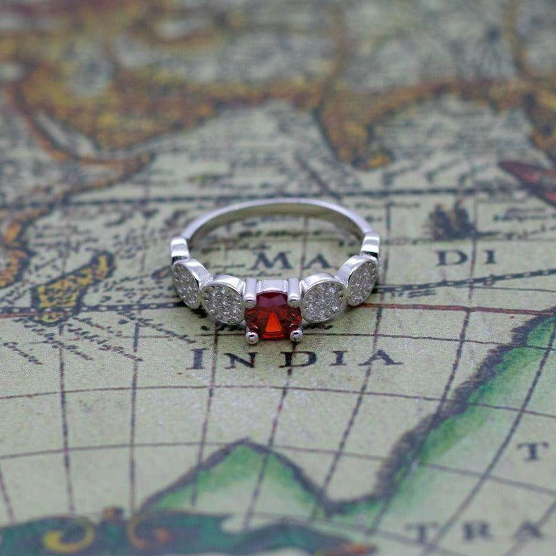 Joya Anillo Plata 925 Mujer Circones Rojo Y Blanco Elegante-5