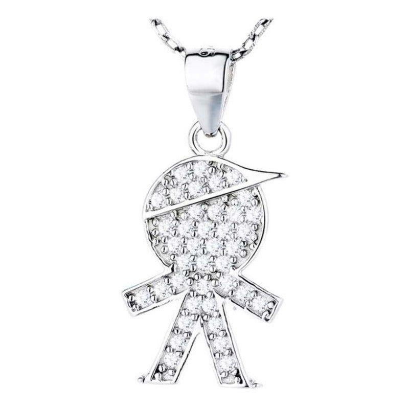 Joya Collar Plata 925 Niño Hijo Pequeño Mamá Con Circones Plateado-0