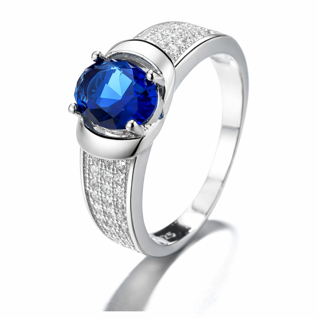 Anillo Plata 925 Mujer Circón Central Azul Diseño Moderno-0