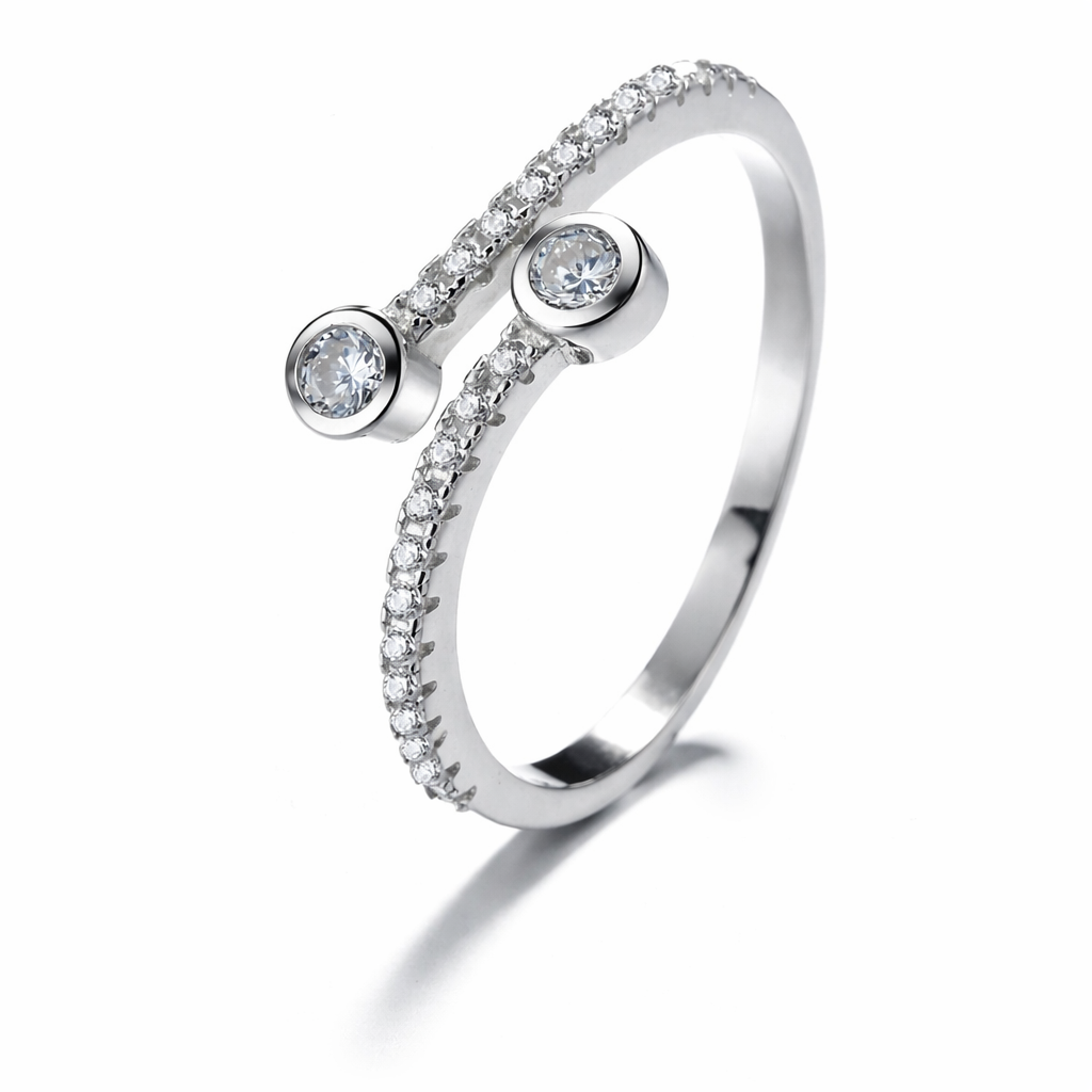Anillo Plata 925 Abierto Doble Circón Ajustable-0