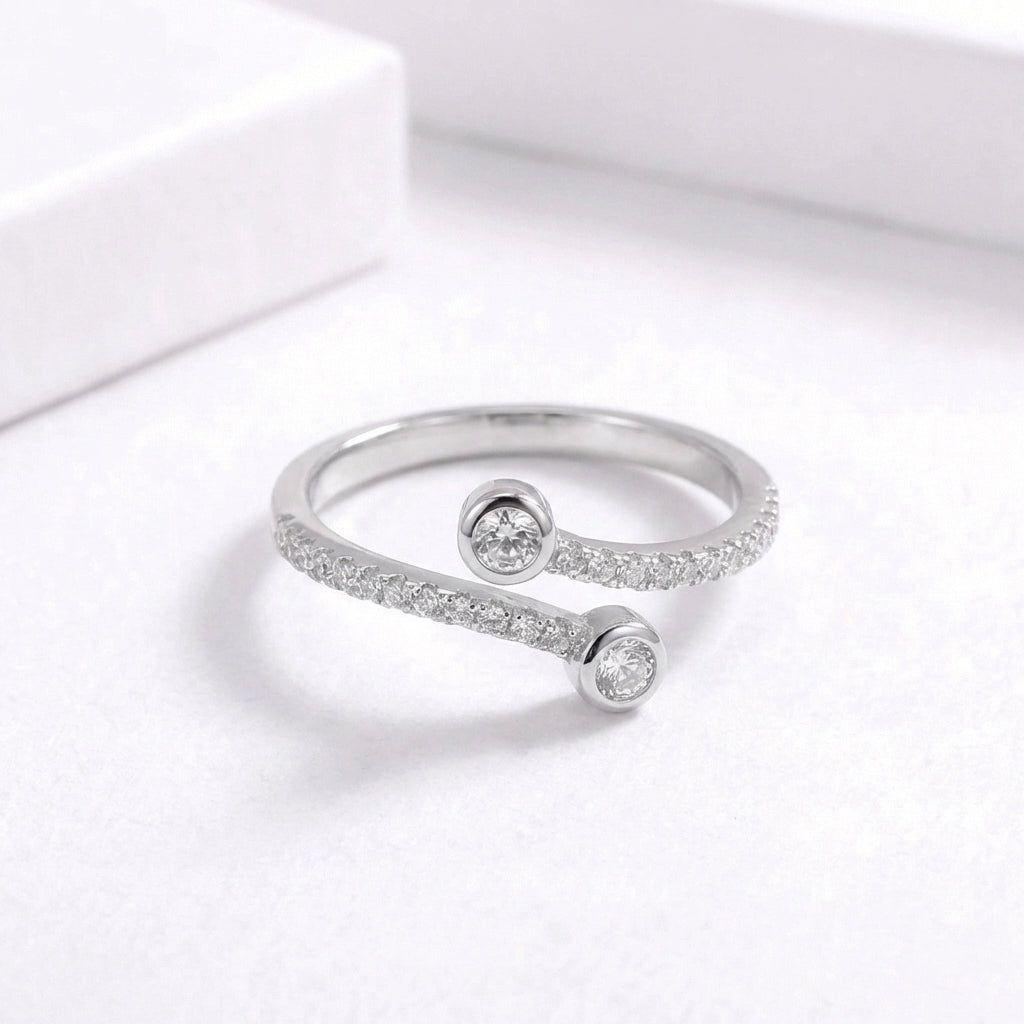 Anillo Plata 925 Abierto Doble Circón Ajustable-2