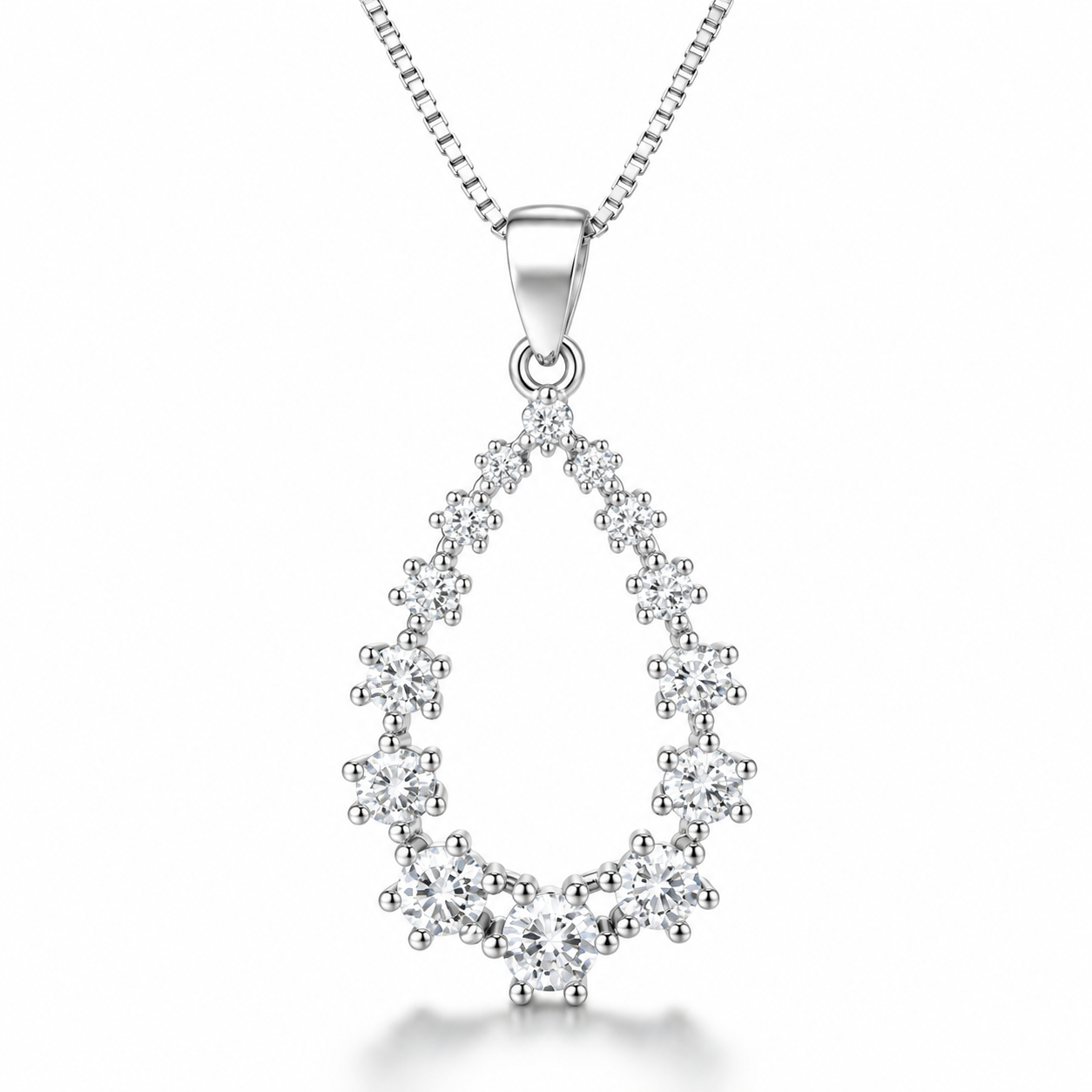 Collar Con Colgante Plata 925 Gota Circón Blanco Elegante Plateado-0