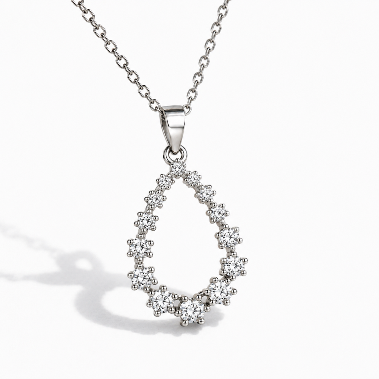 Collar Con Colgante Plata 925 Gota Circón Blanco Elegante Plateado-1