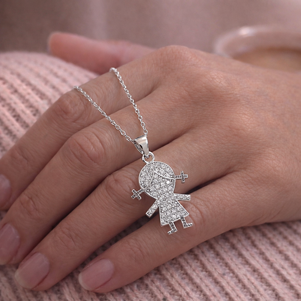 Joya Collar Plata 925 Niña Hija Pequeña Madre Con Circones Plateado-3