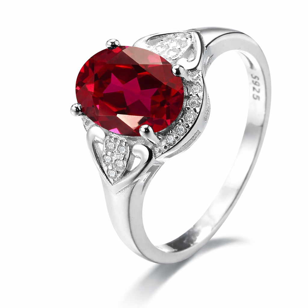 Joya Anillo Plata 925 Mujer Circón Rojo Blanco Elegante-0