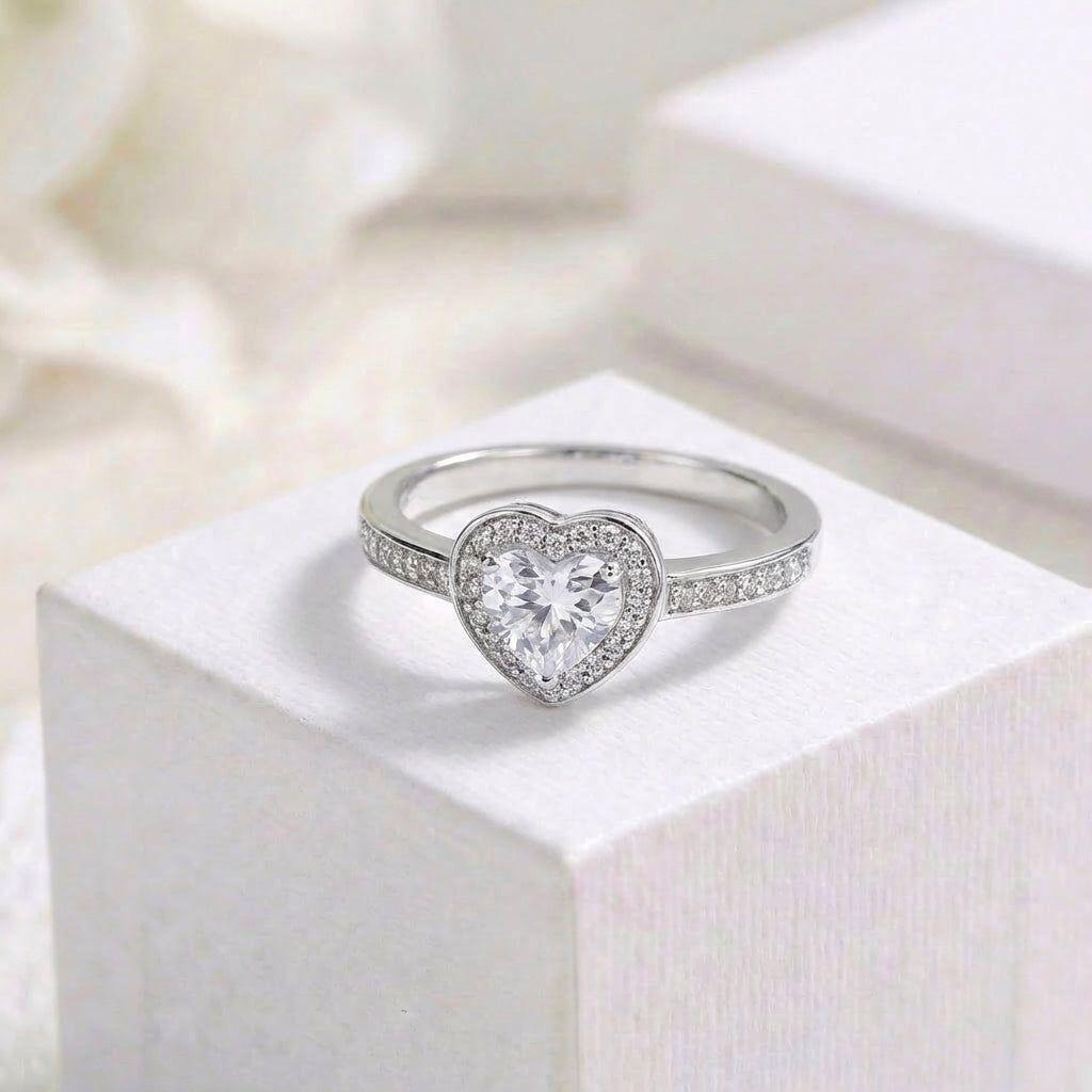 Anillo Plata 925 Mujer Corazón Circón Elegante Compromiso-1