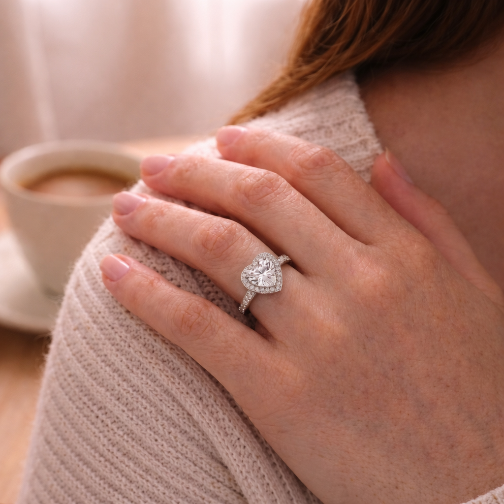 Anillo Plata 925 Mujer Corazón Circón Elegante Compromiso-3