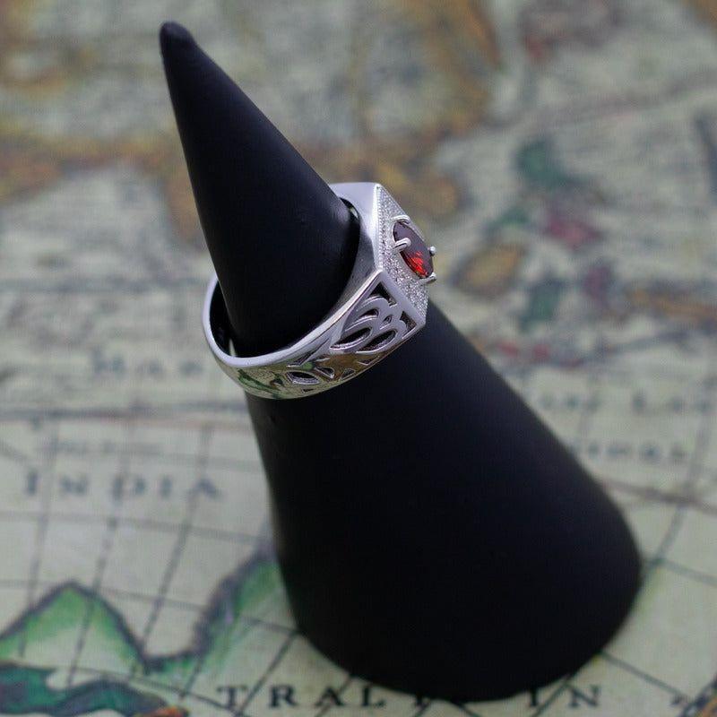 Anillo Plata 925 Circones Rojo Blanco Elegante Clásico-2
