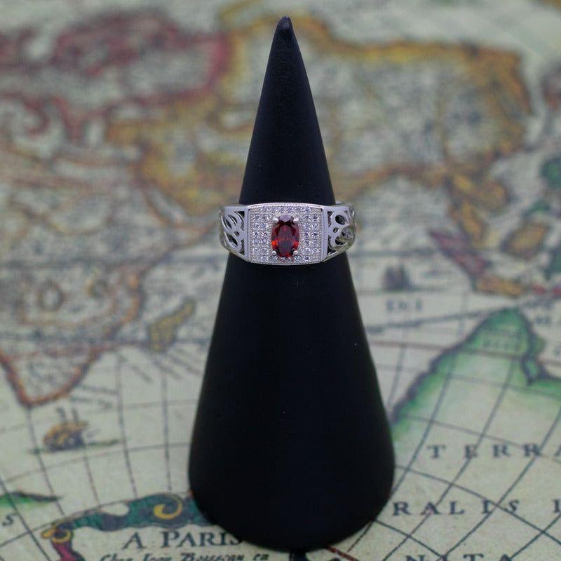 Anillo Plata 925 Circones Rojo Blanco Elegante Clásico-3