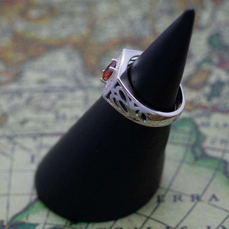 Anillo Plata 925 Circones Rojo Blanco Elegante Clásico-4