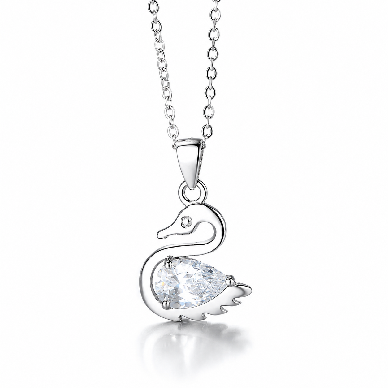 Collar Con Colgante Plata 925 Cisne Circón Diseño Elegante Plateado-0