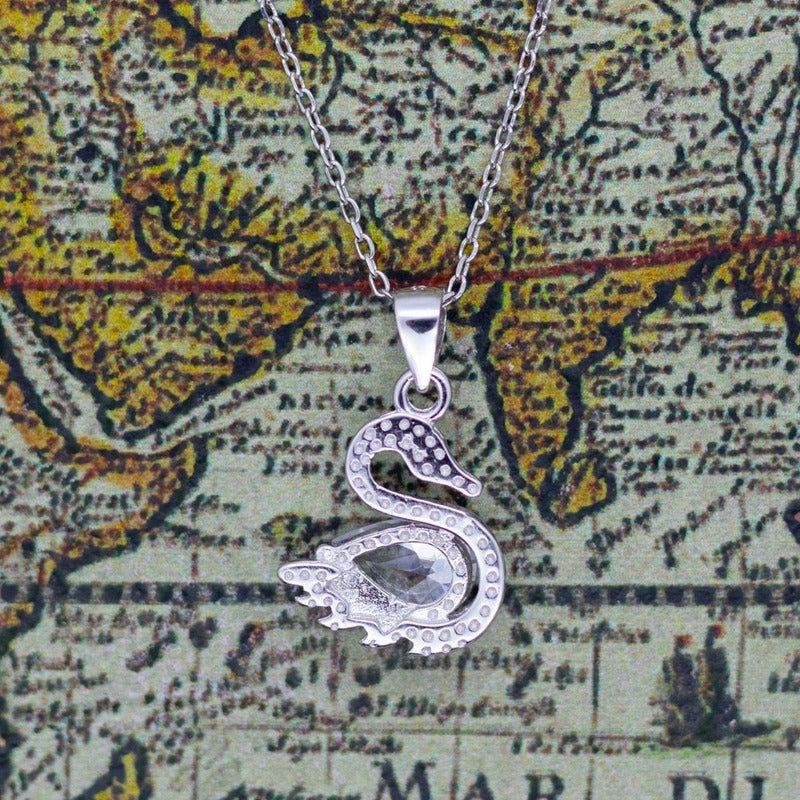 Collar Con Colgante Plata 925 Cisne Circón Diseño Elegante Plateado-5