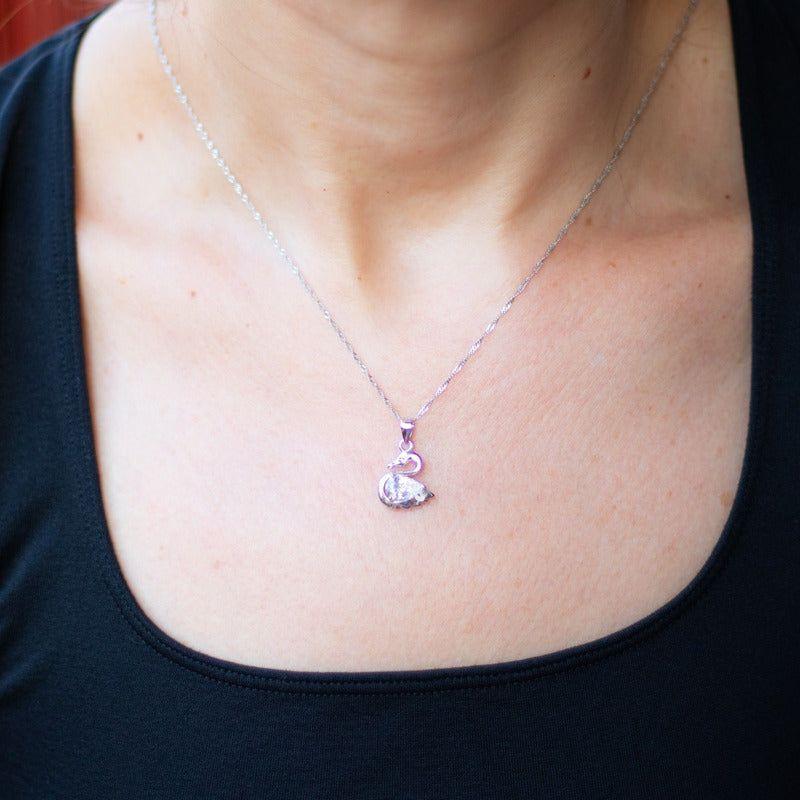Collar Con Colgante Plata 925 Cisne Circón Diseño Elegante Plateado-6
