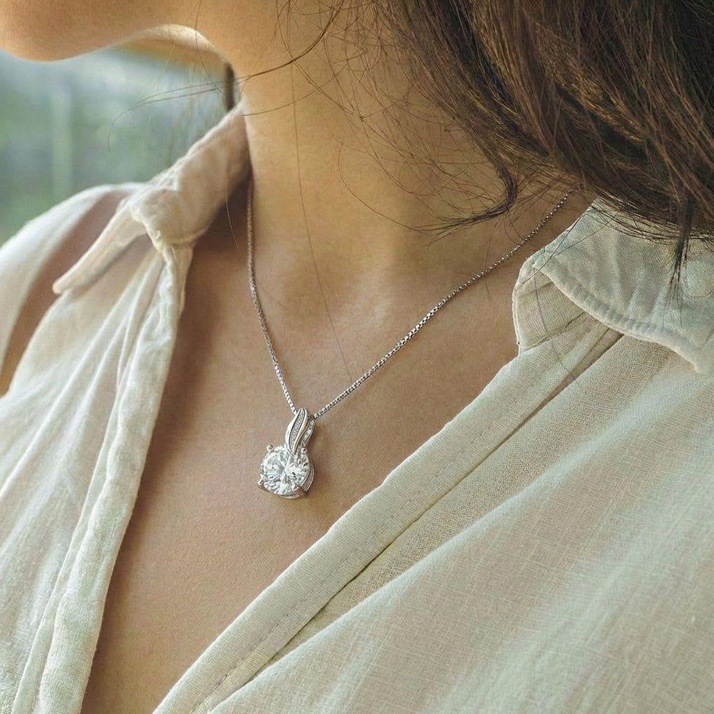 Joya Collar Plata 925 Rayo Con Circón Blanco Moderno Mujer Plateado-3